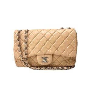 Chanel Big Matelasse Shoulder Bag Lambskin Pink Beige